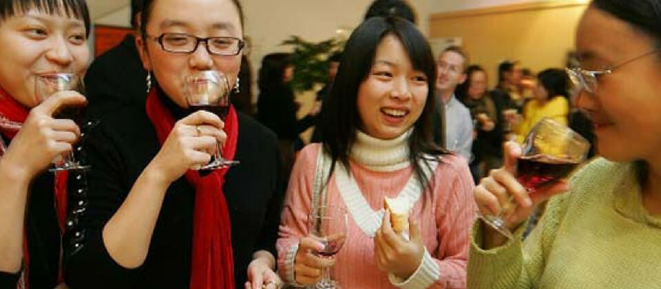 Chinese wine drinkers with happy faces